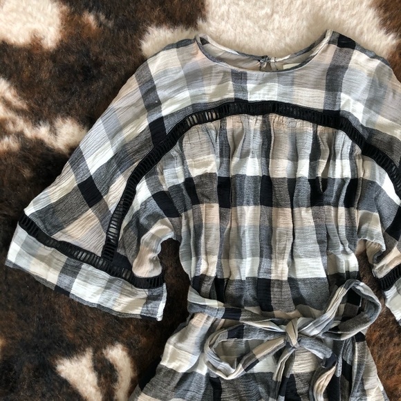 Maeve Kimono Tunic Dress Plaid Wide Crop Sleeve XS - Picture 3 of 8